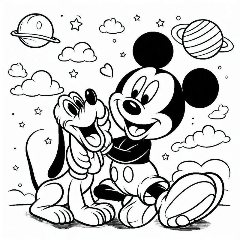 Mickey Mouse speelt met Pluto kleurplaten printen