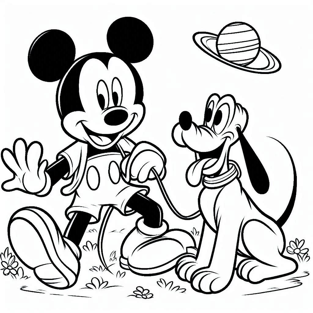 Mickey Mouse speelt met Pluto kleurplaten