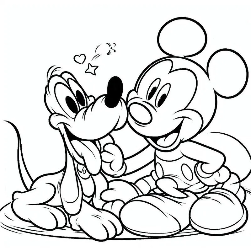 Mickey Mouse speelt met Pluto tekening