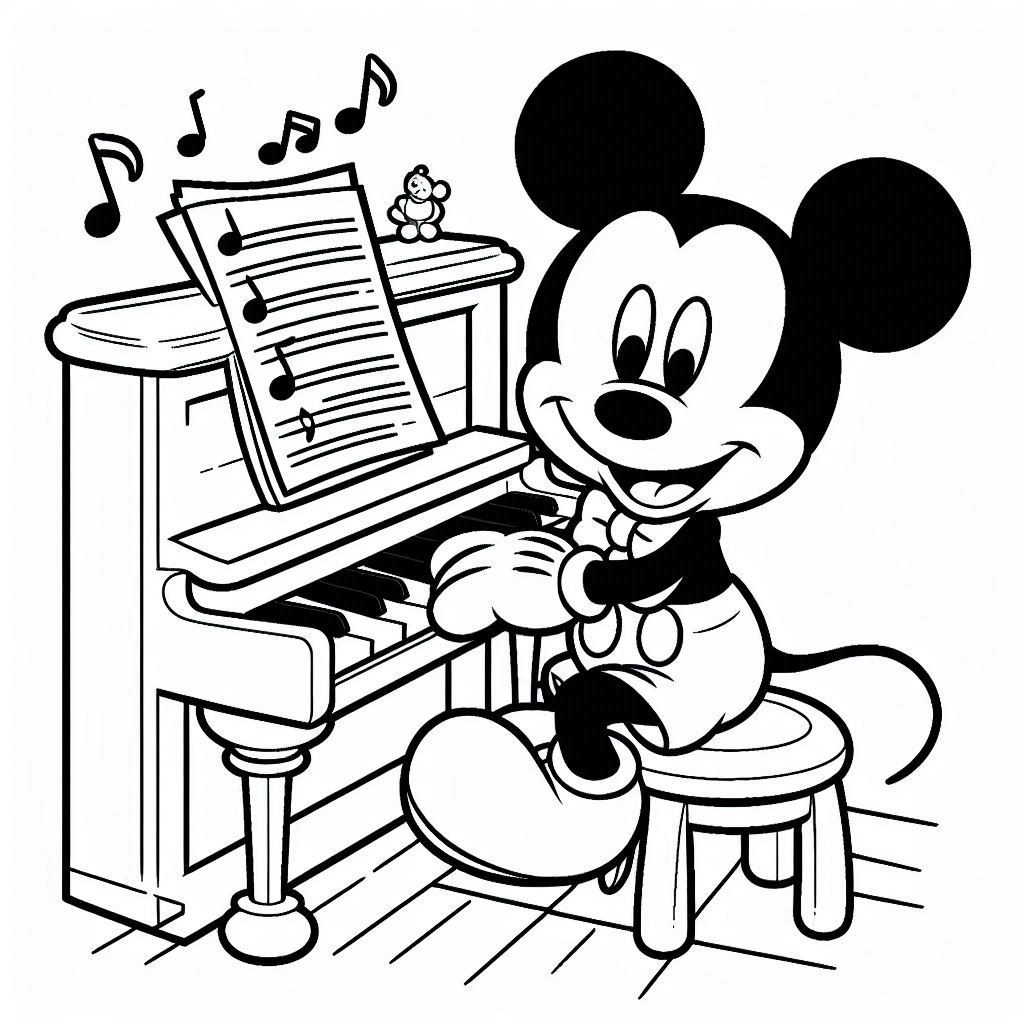 Mickey Mouse speelt piano kleurplaten printen