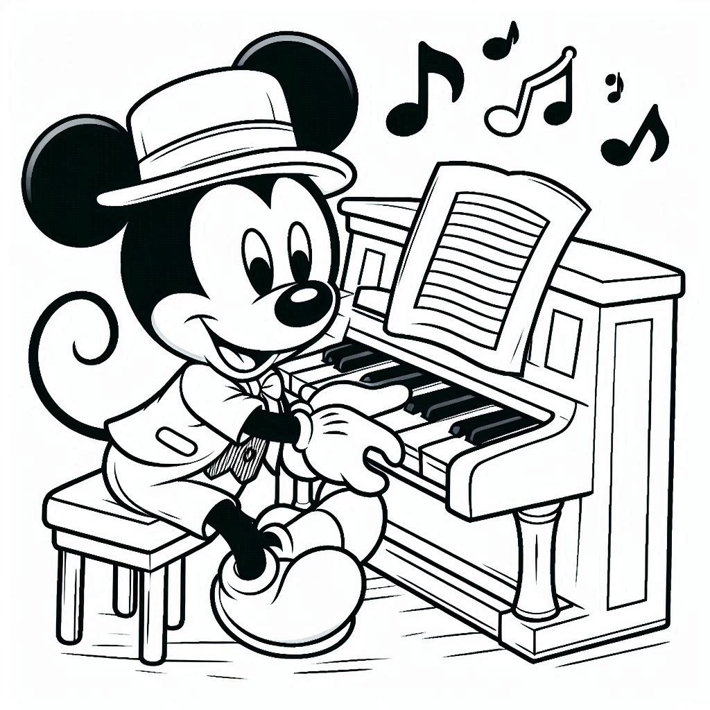 Mickey Mouse speelt piano tekening