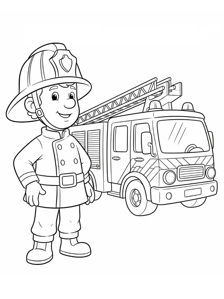Brandweerman Sam kleurplaat 9 Sam en brandweerwagen kleurplaat