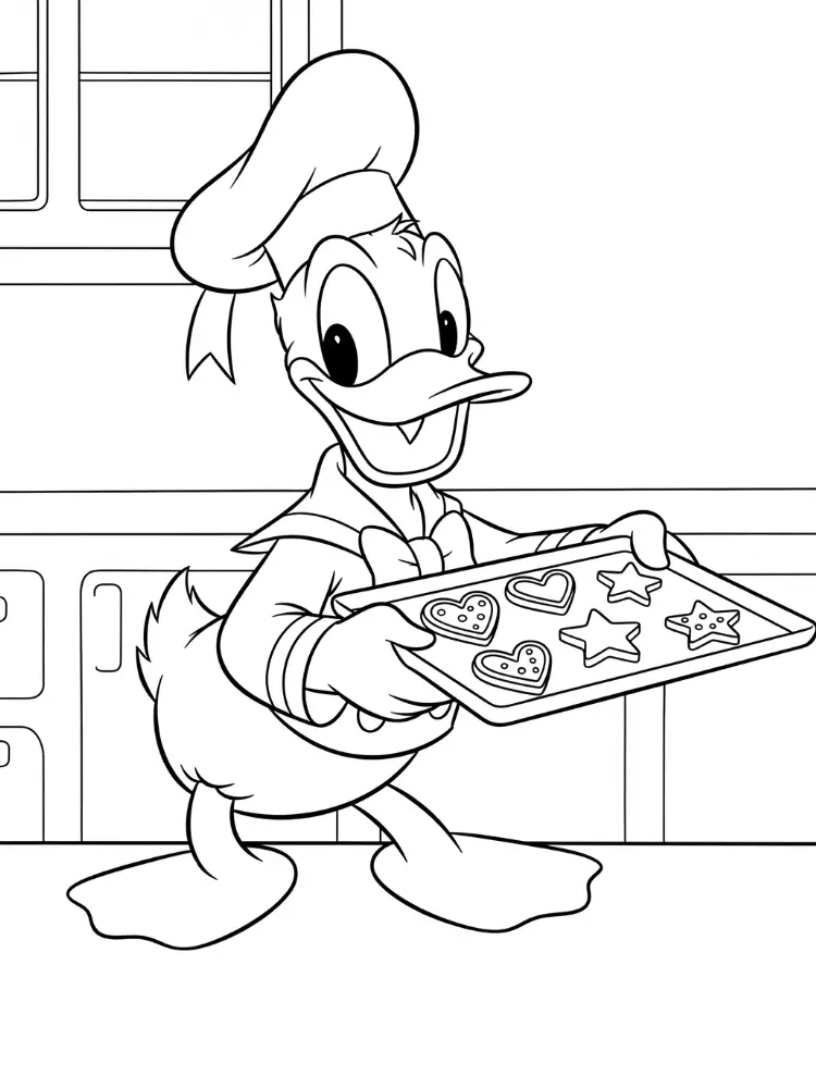 Donald duck kleurplaat 9 donald als bakker met koekjes kleurplaat