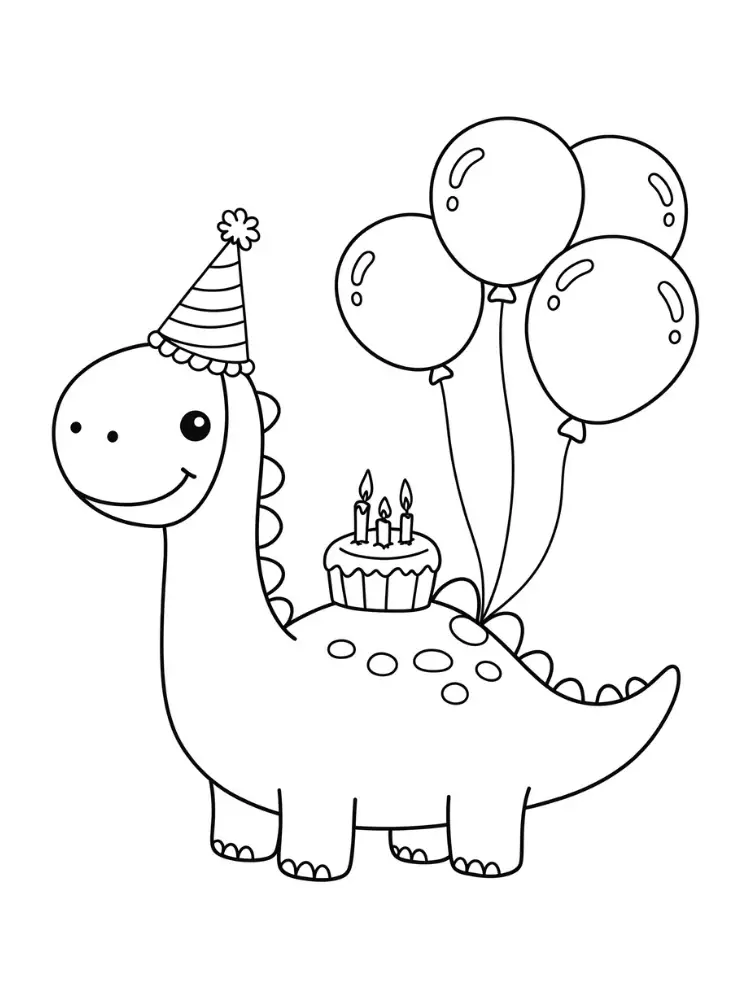 Dinosaurus kleurplaat 8 feestelijke dino met ballonnen kleurplaat