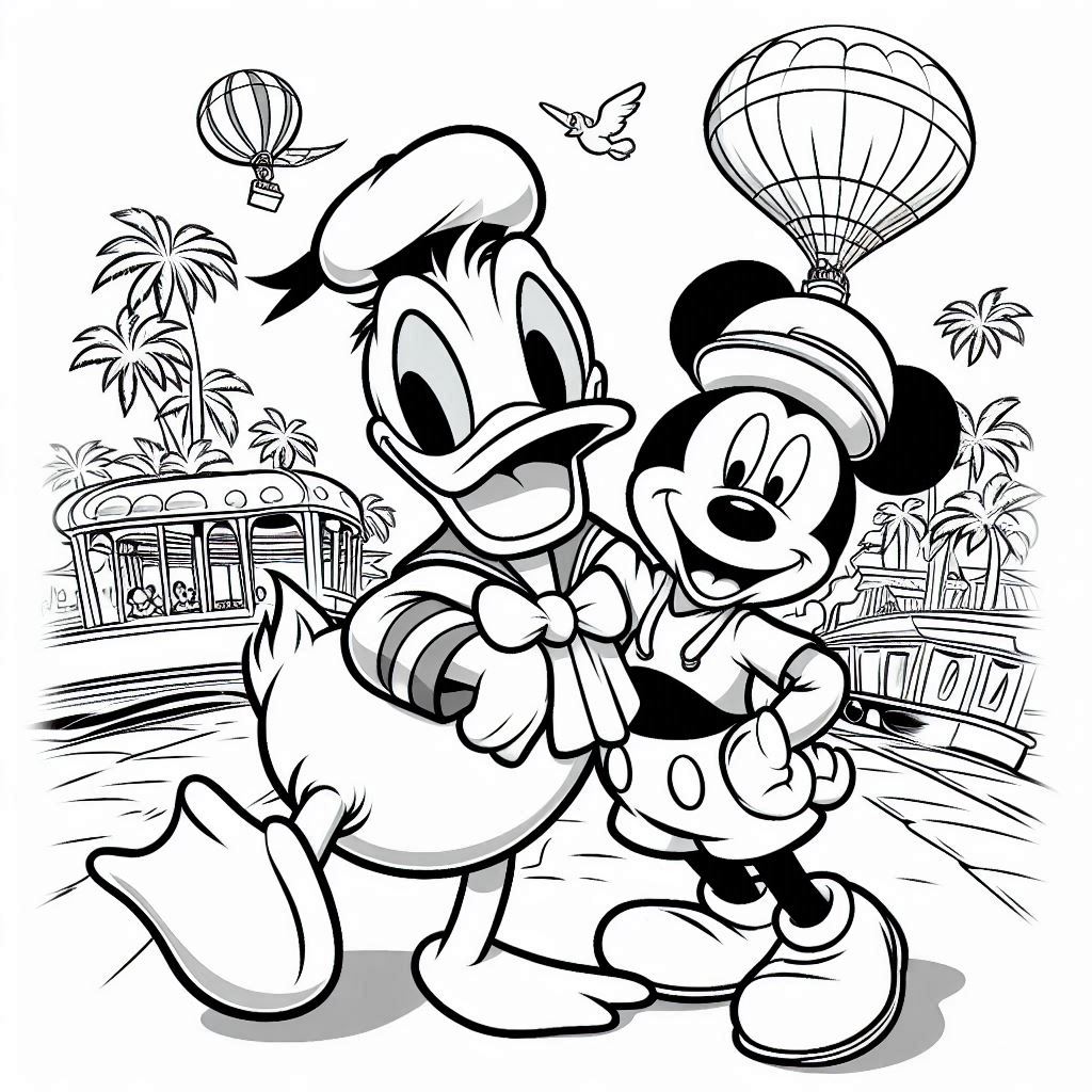 kleurplaat Donald Duck en Mickey Mouse online