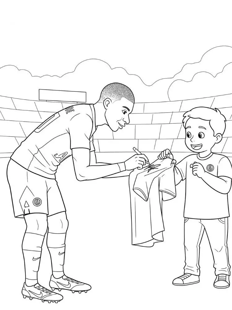 Mbappe kleurplaat 8 mbappe zet handtekening voor jonge fan kleurplaat