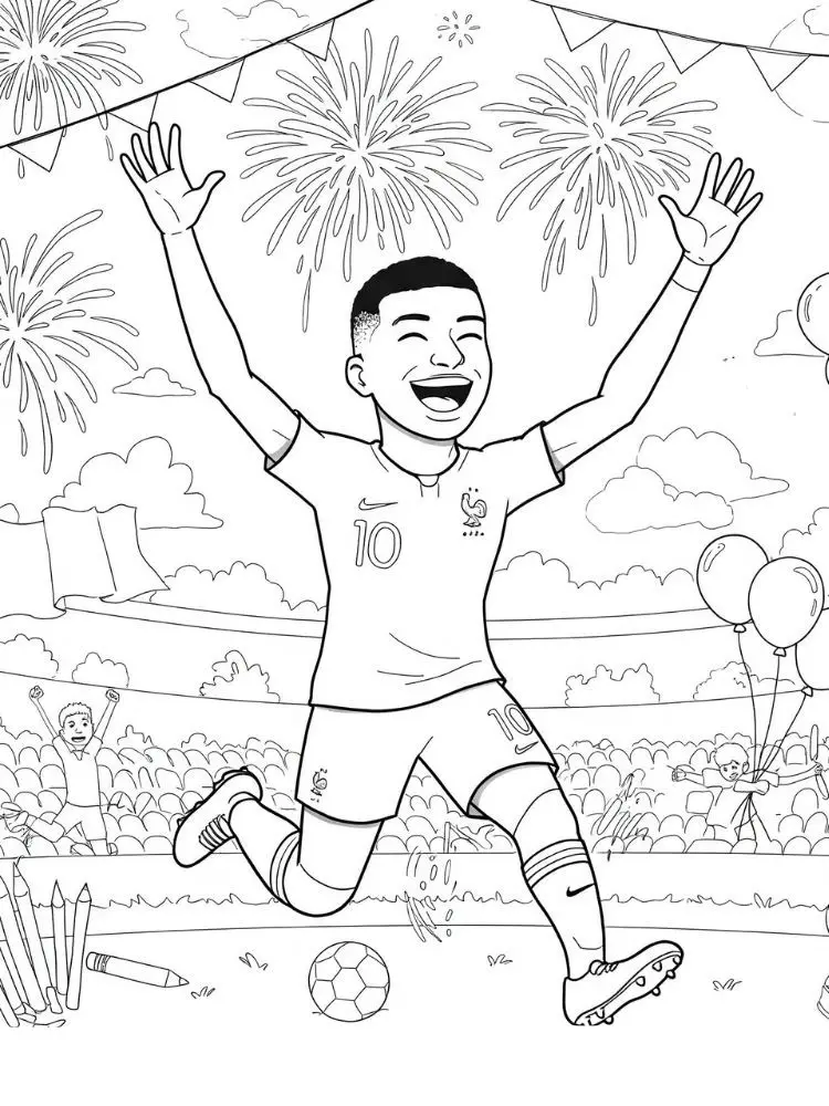 Mbappe kleurplaat 9 vreugdesprong van mbappe na een goal kleurplaat