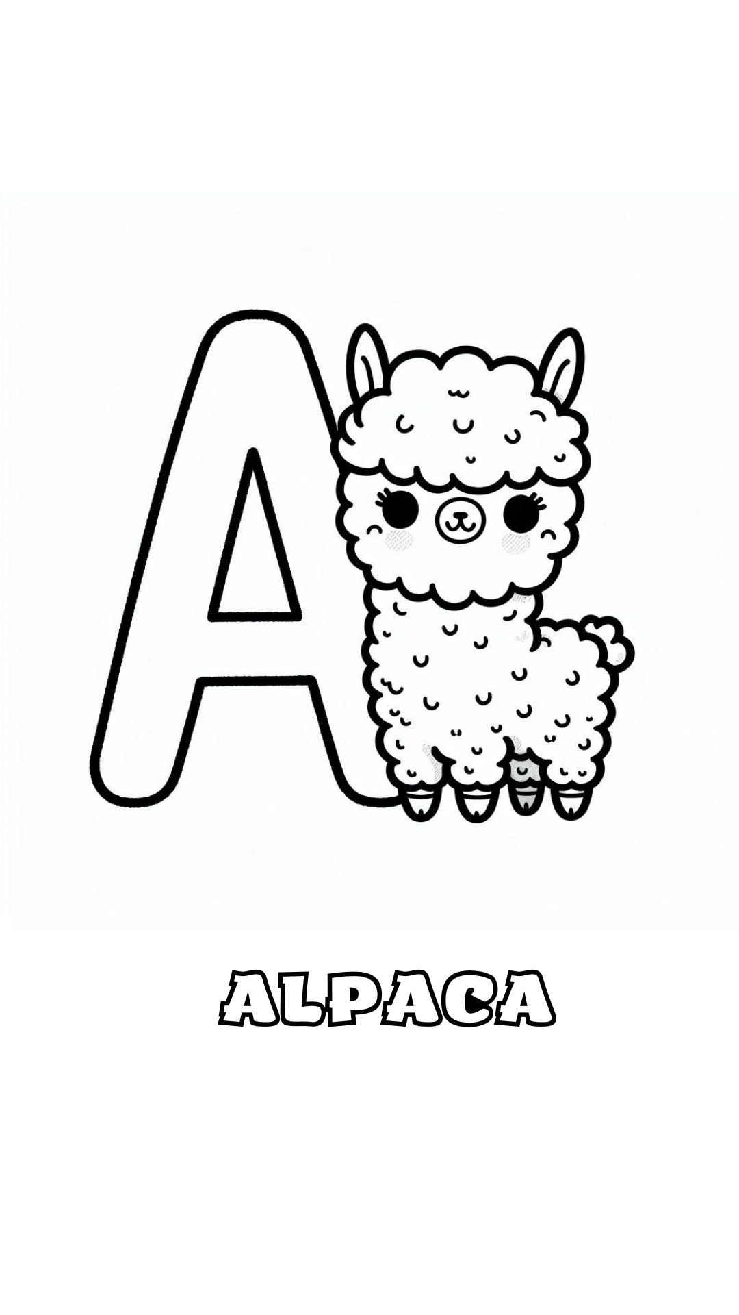 Letter A kleurplaat – Alpaca