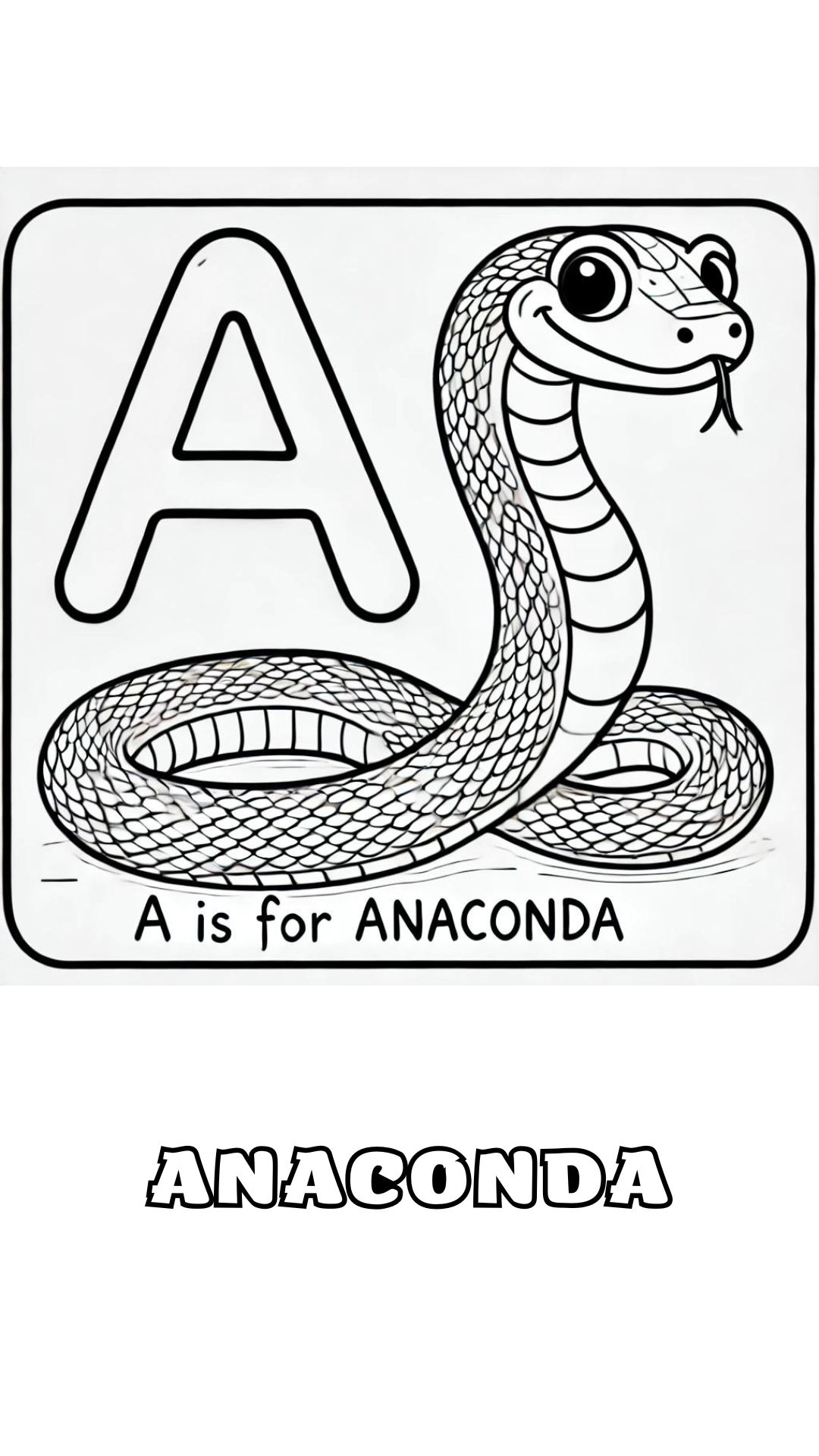 Letter A kleurplaat – Anaconda