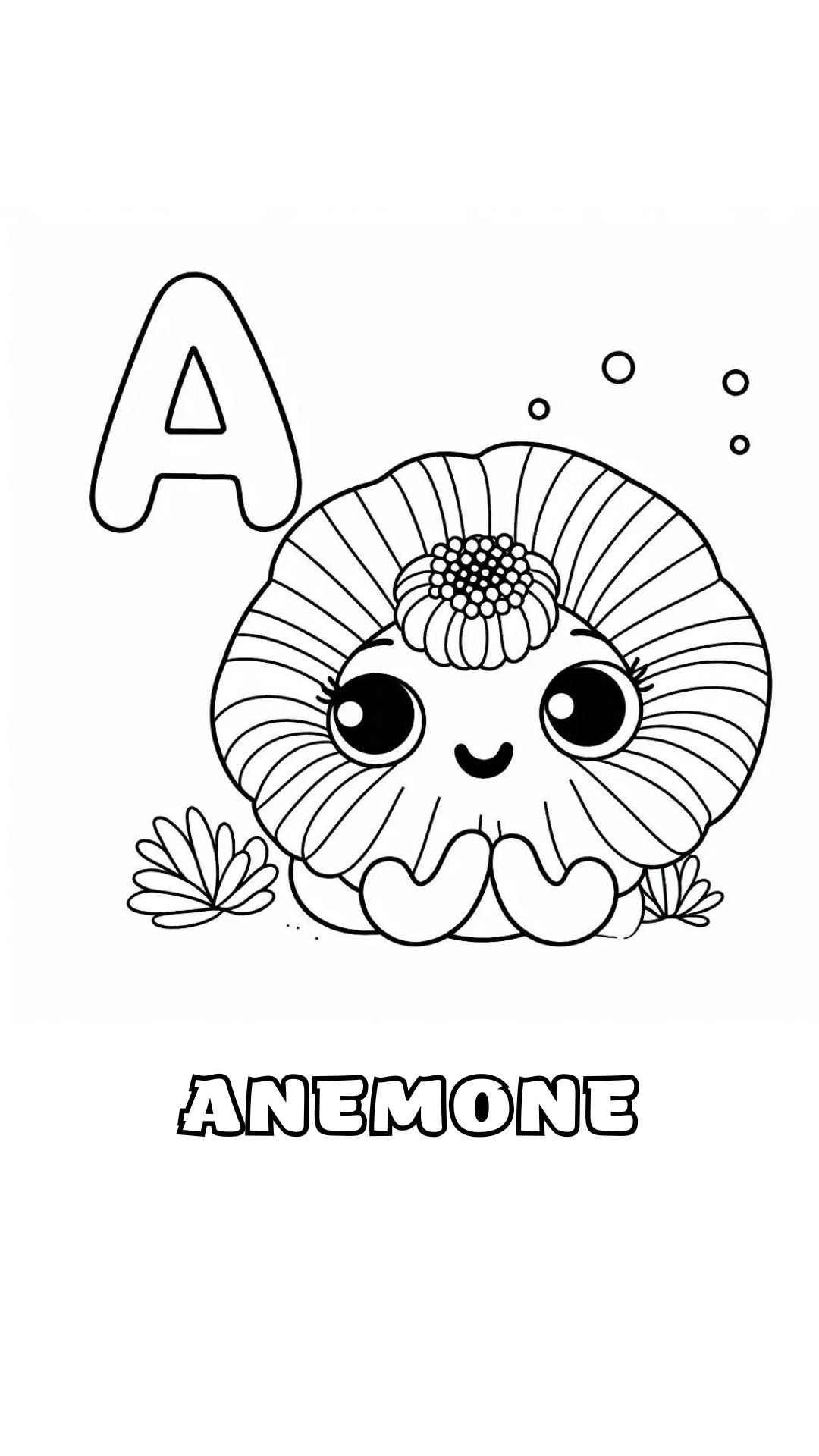 Letter A kleurplaat – Anemone