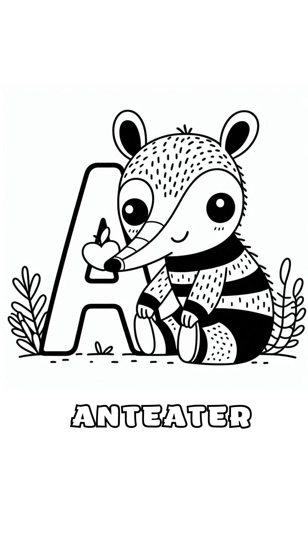 Letter A kleurplaat – Anteater