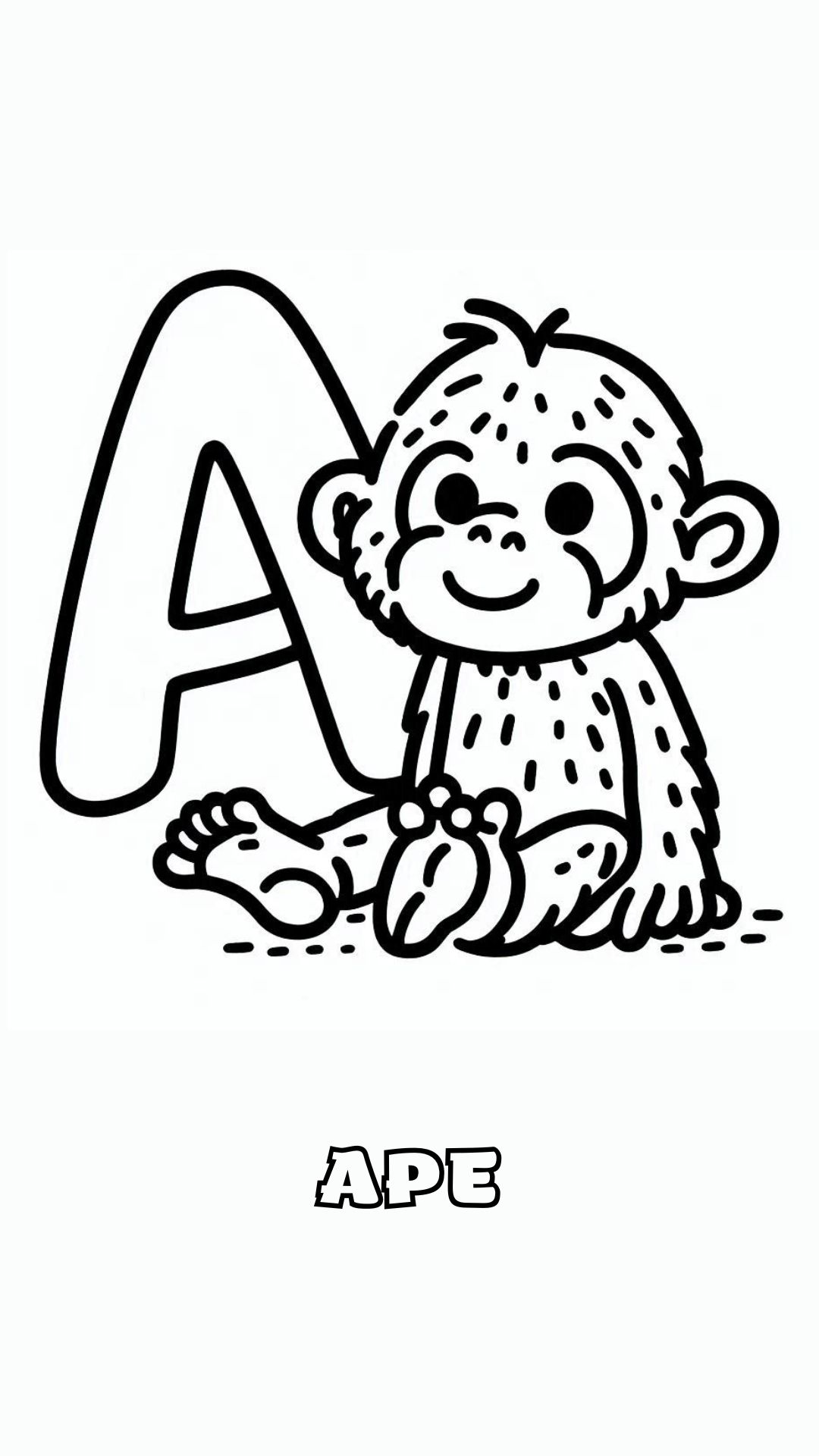 Letter A kleurplaat – Ape