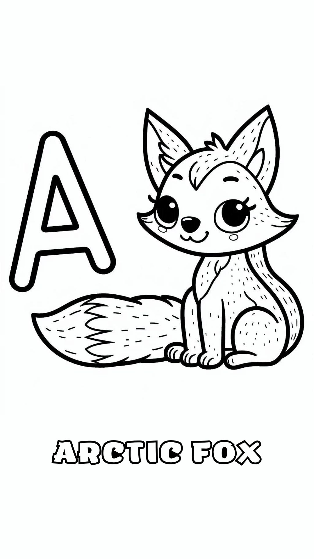 Letter A kleurplaat – Arctic Fox