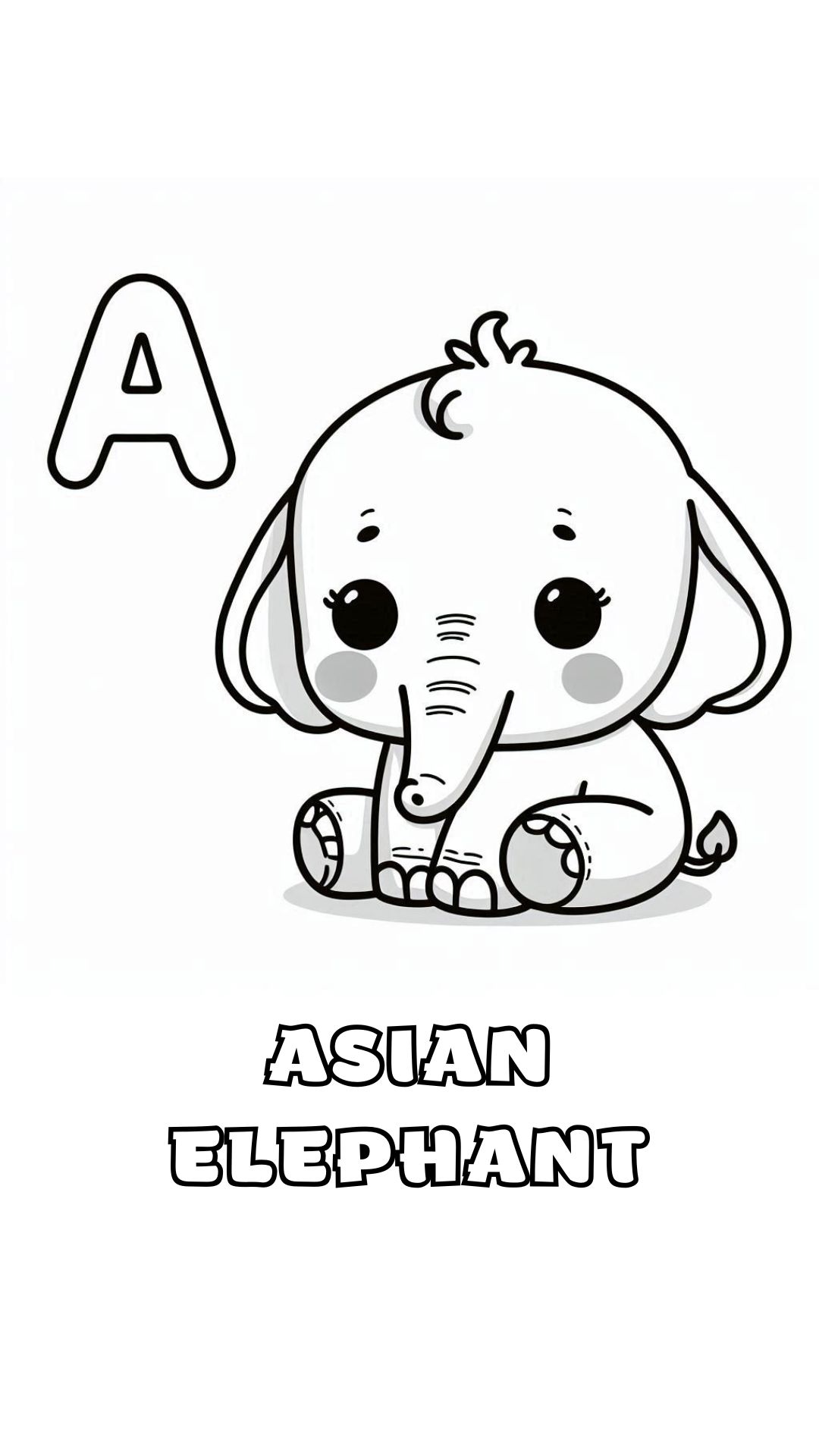 Letter A kleurplaat – Asian Elephant