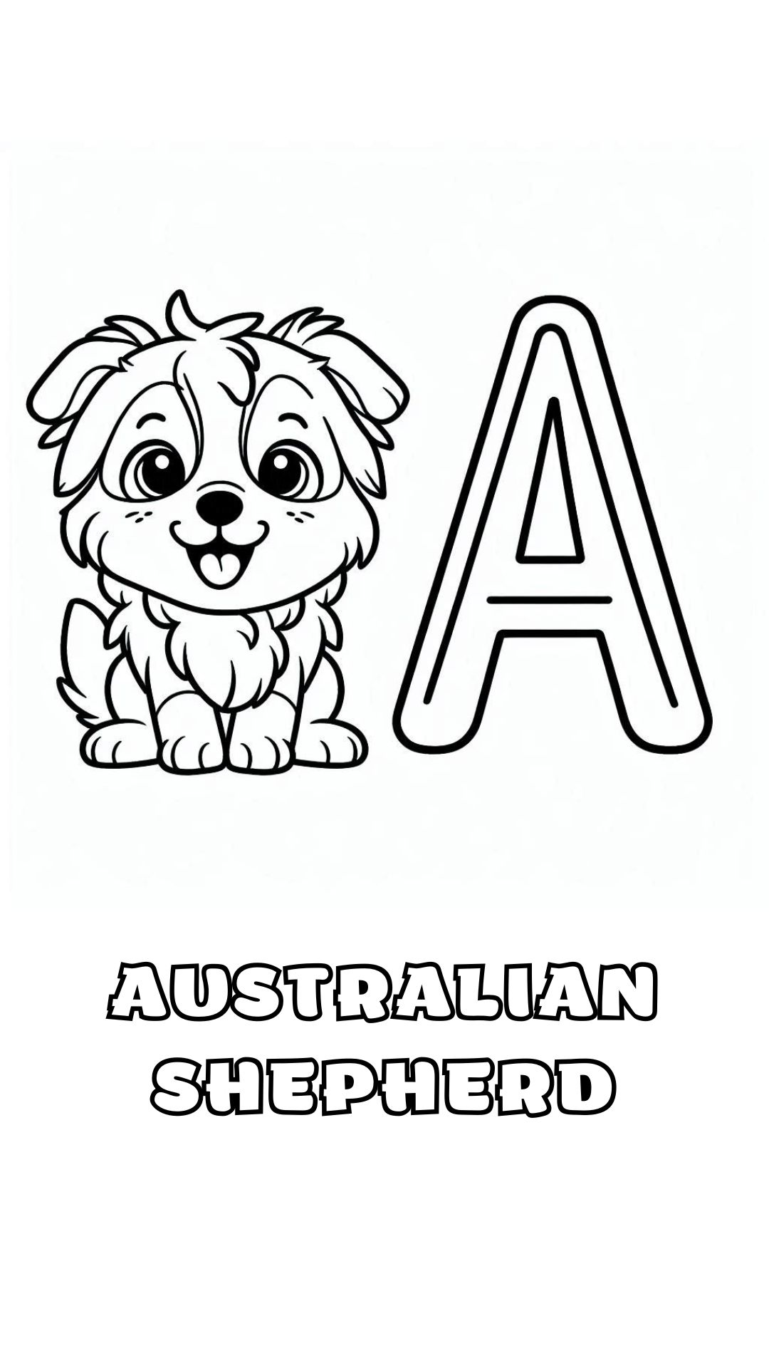 Letter A kleurplaat – Australian Shepherd