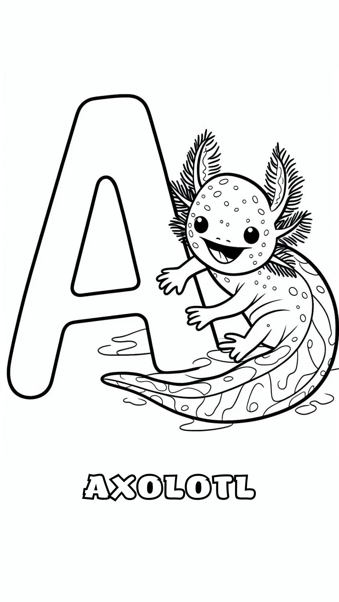 Letter A kleurplaat – Axolotl