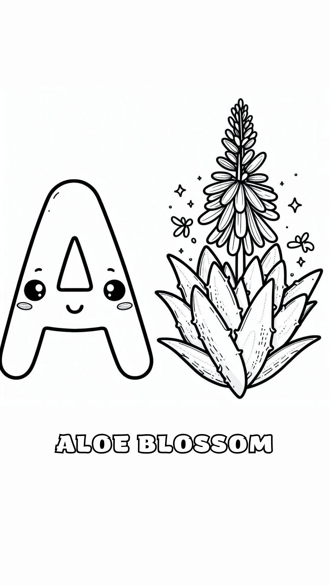 Letter A kleurplaat – bloemen Aloe Blossom