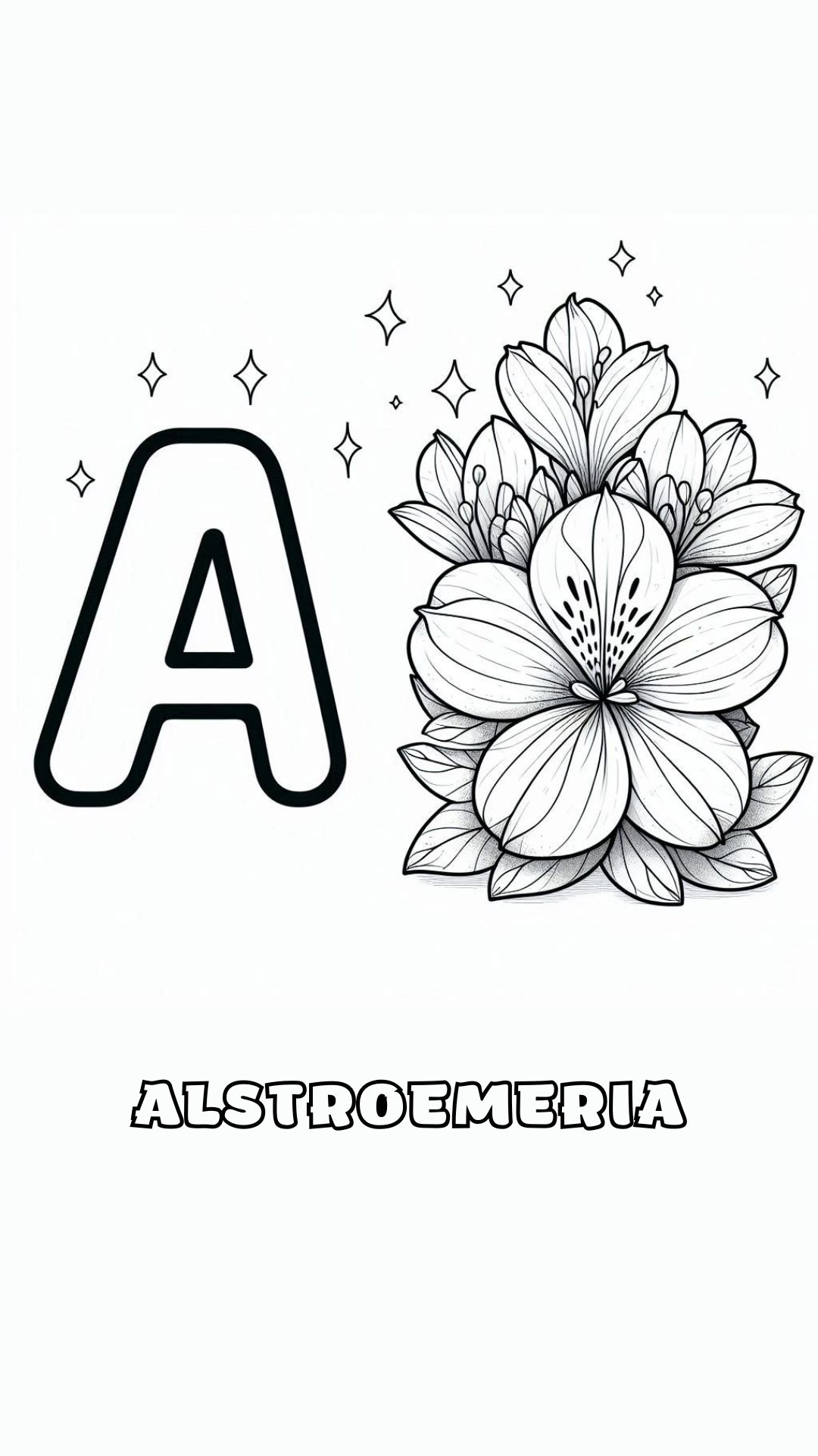 Letter A kleurplaat – bloemen Alstroemeria