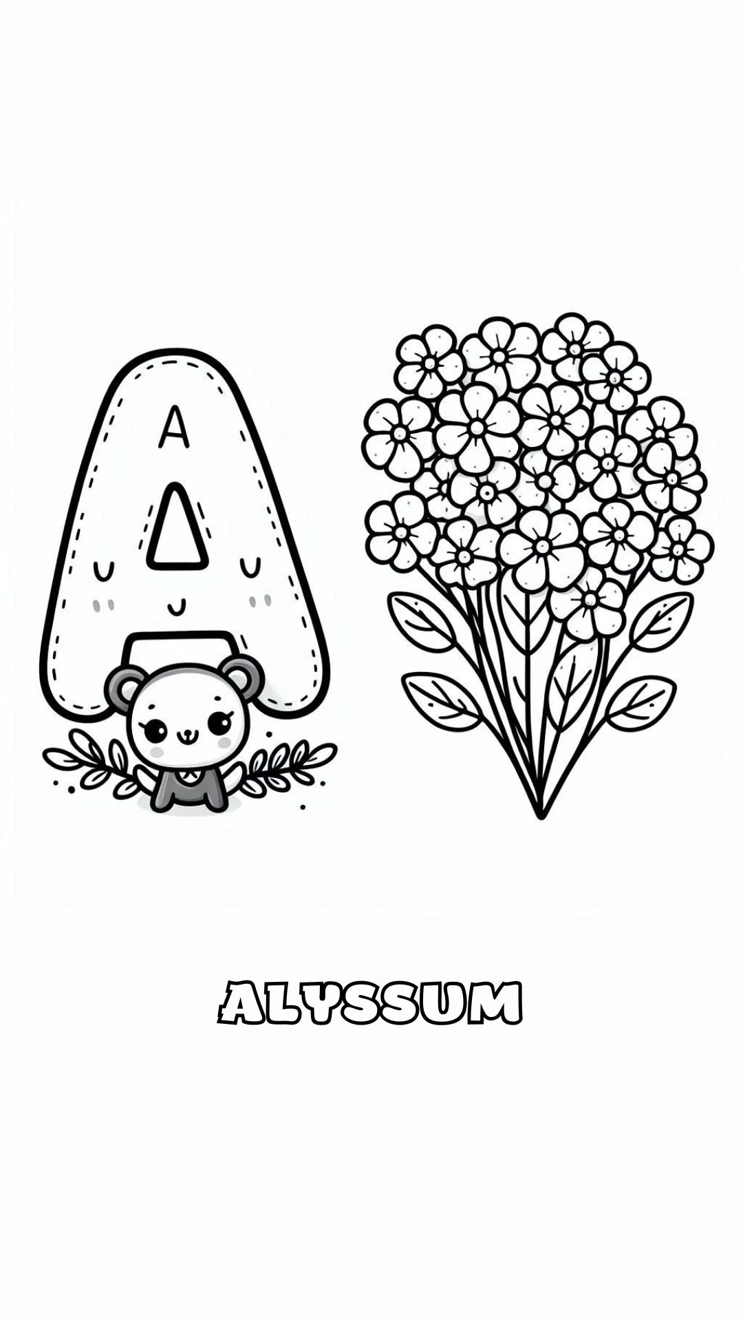 Letter A kleurplaat – bloemen Alyssum