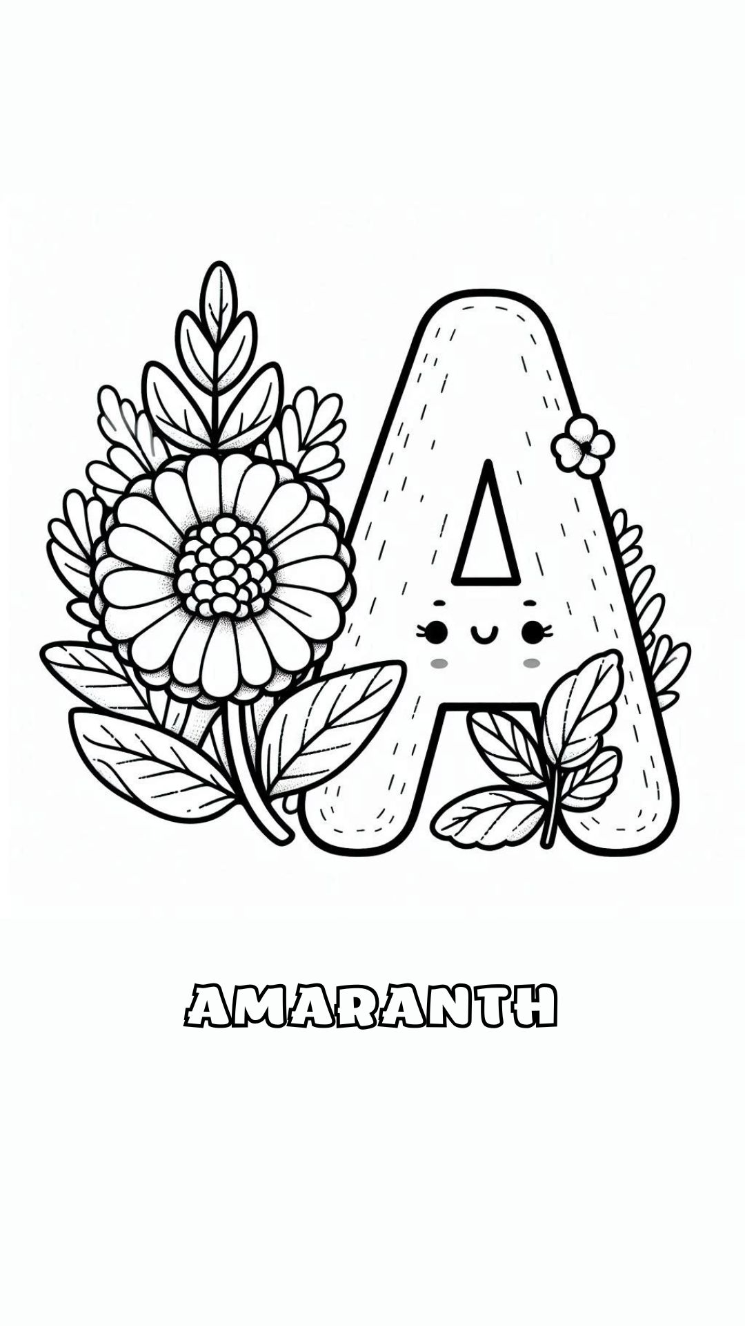 Letter A kleurplaat – bloemen Amaranth