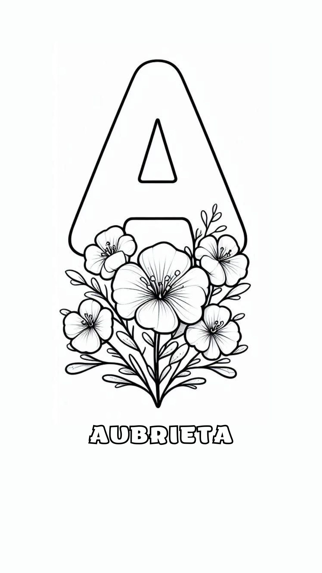 Letter A kleurplaat – bloemen Aubrieta