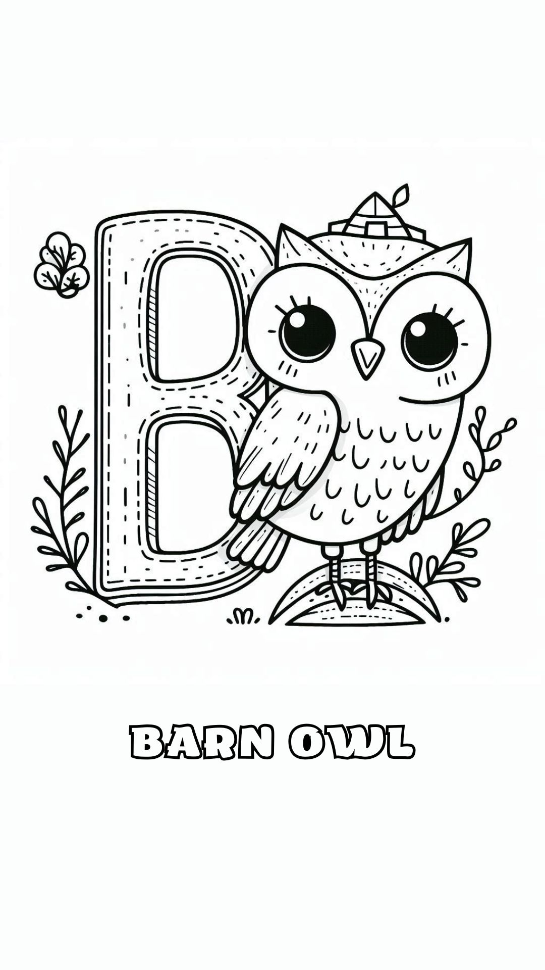 Letter B kleurplaat – Barn Owl