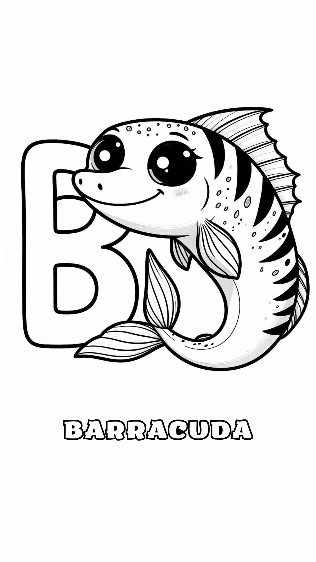 Letter B kleurplaat – Barracuda