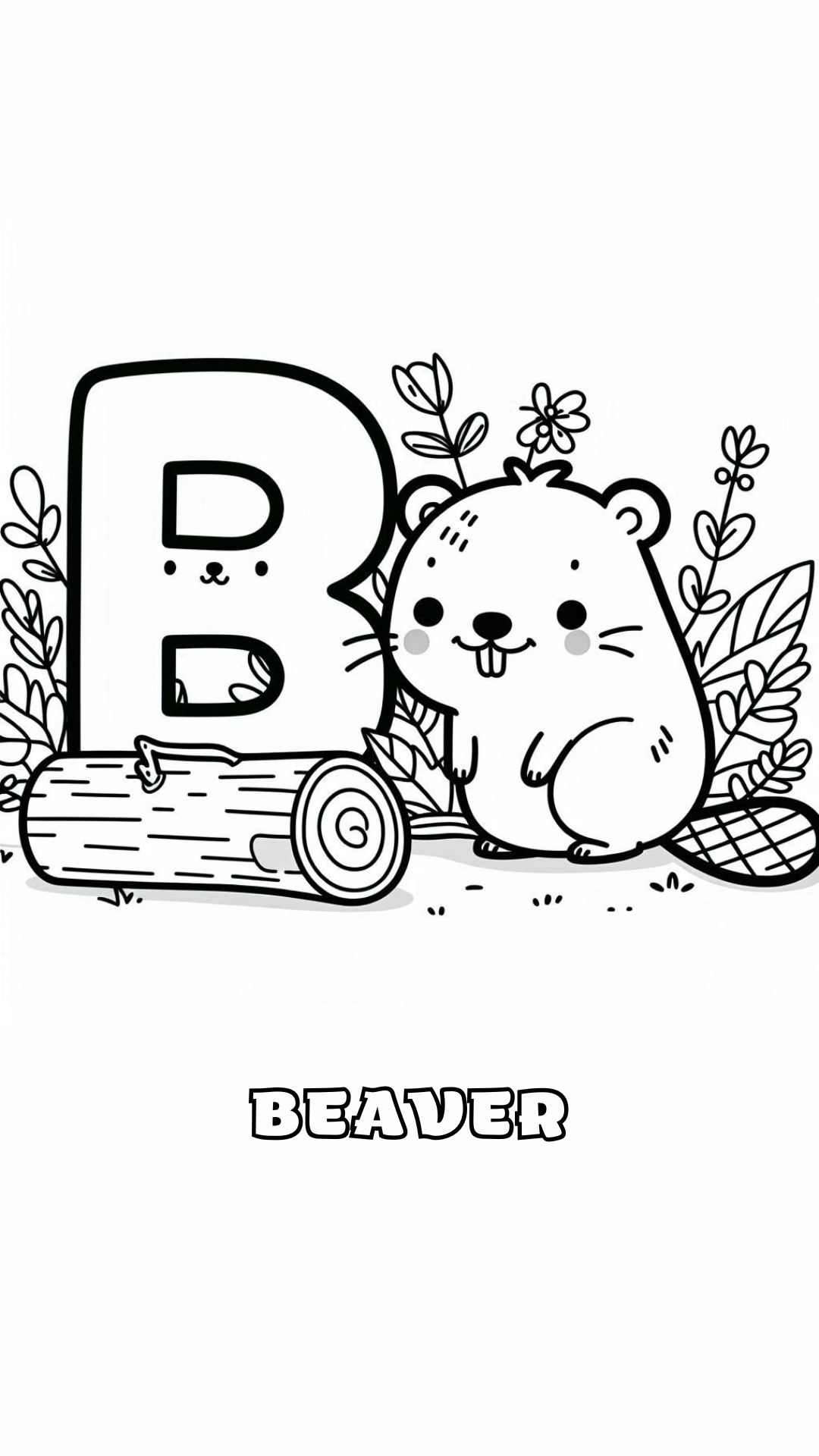 Letter B kleurplaat – Beaver