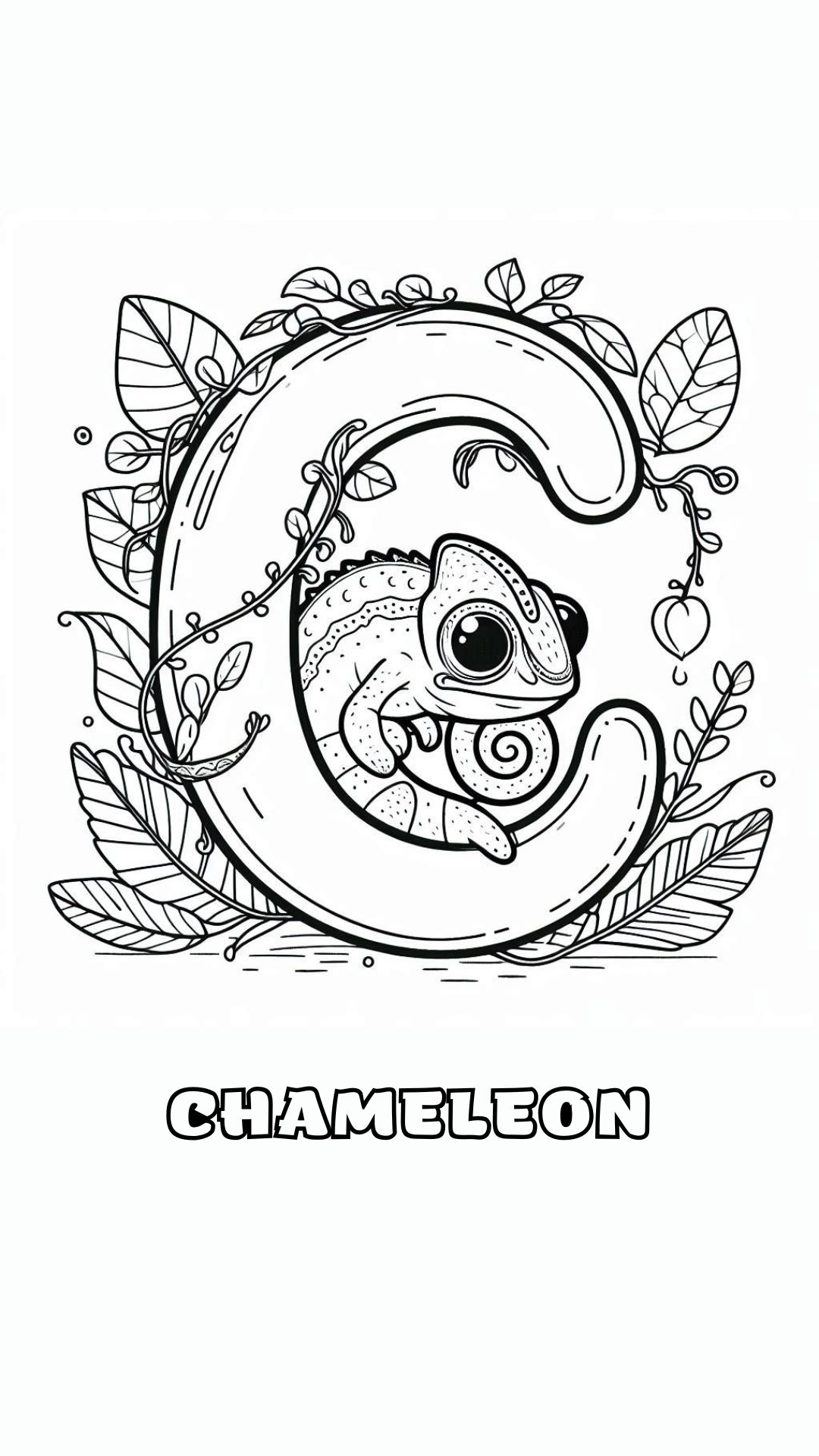 Letter C kleurplaat – Chameleon