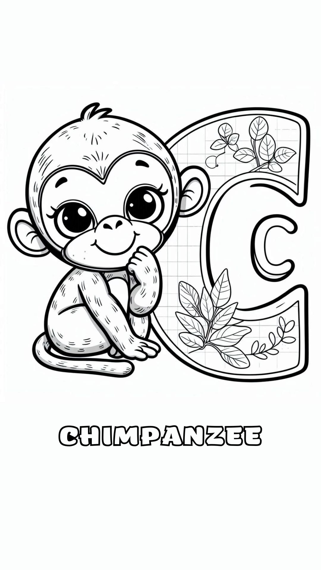 Letter C kleurplaat – Chimpanzee