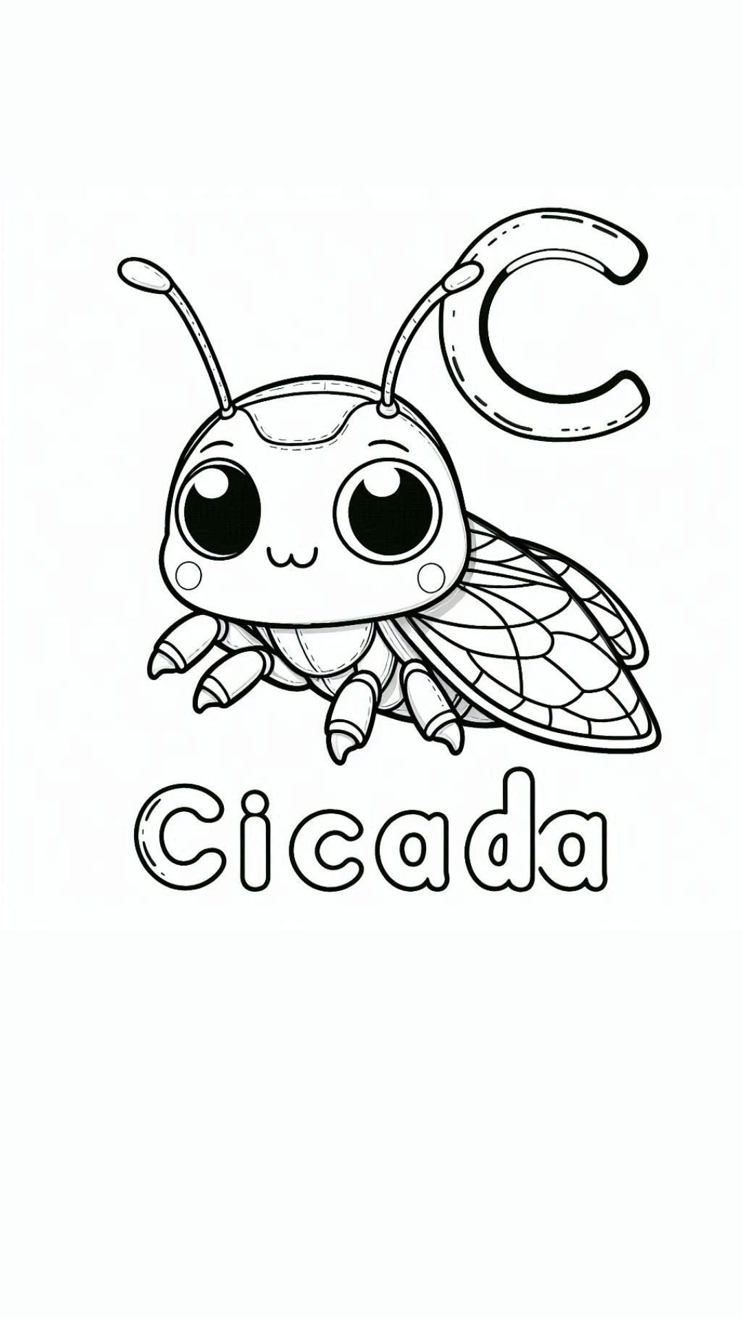 Letter C kleurplaat – Cicada