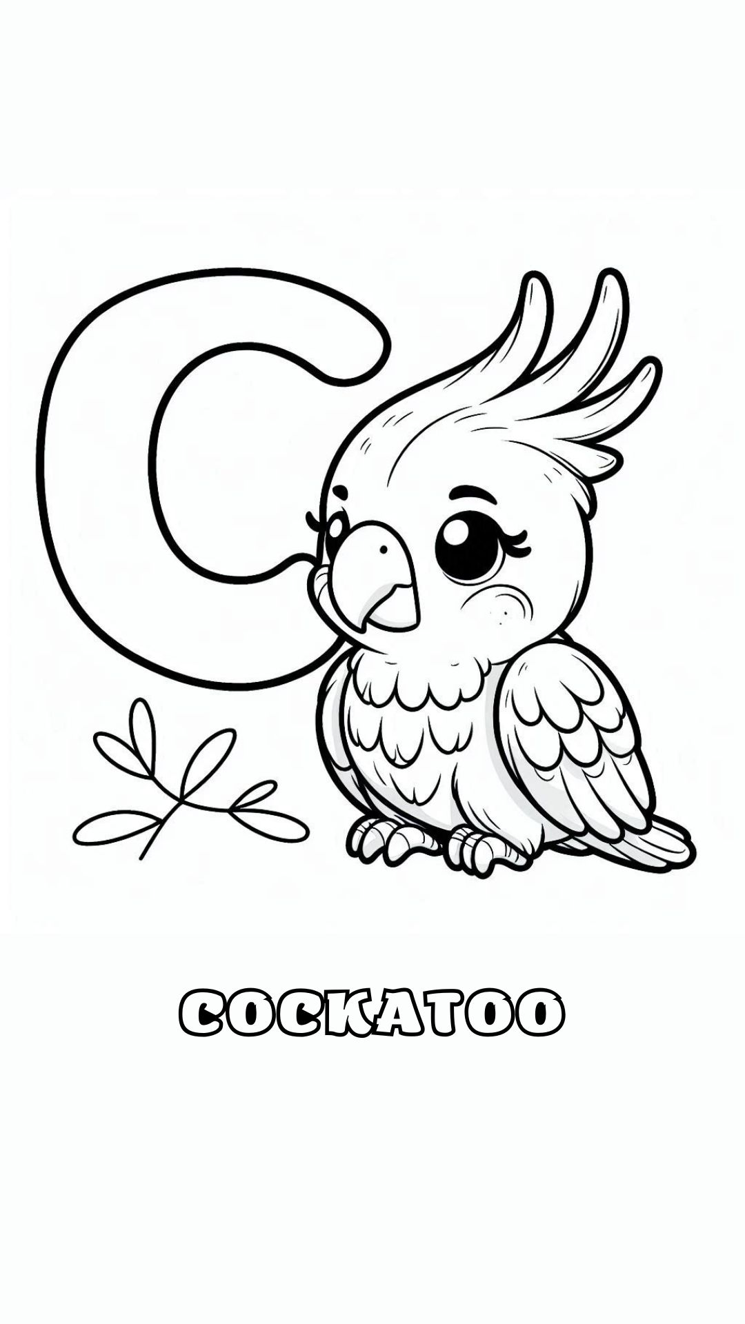 Letter C kleurplaat – Cockatoo