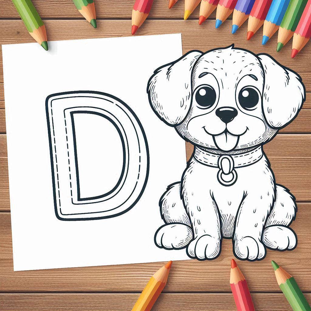 Letter D-dieren kleurplaat thumbnail