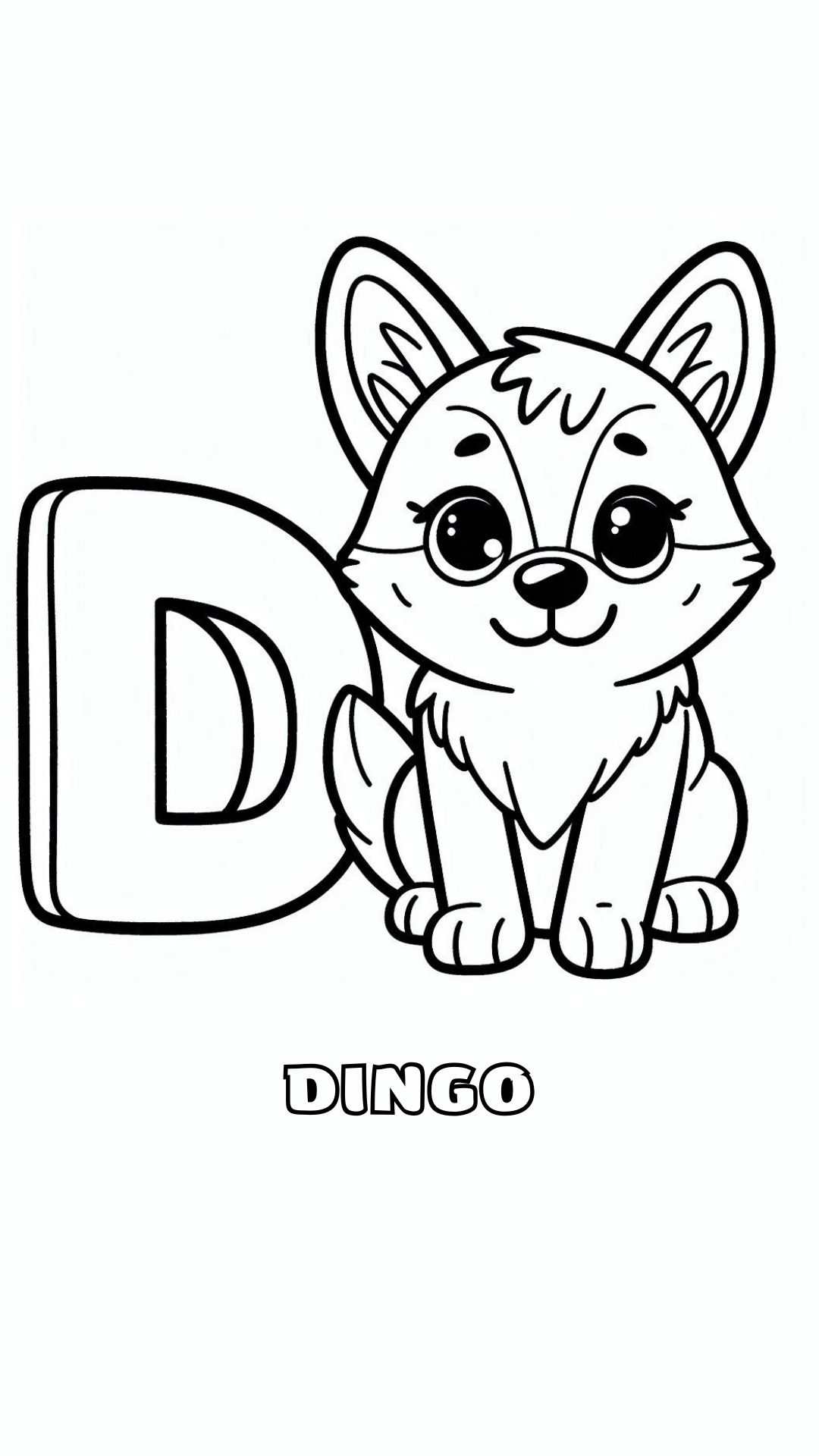 Letter D kleurplaat – Dingo