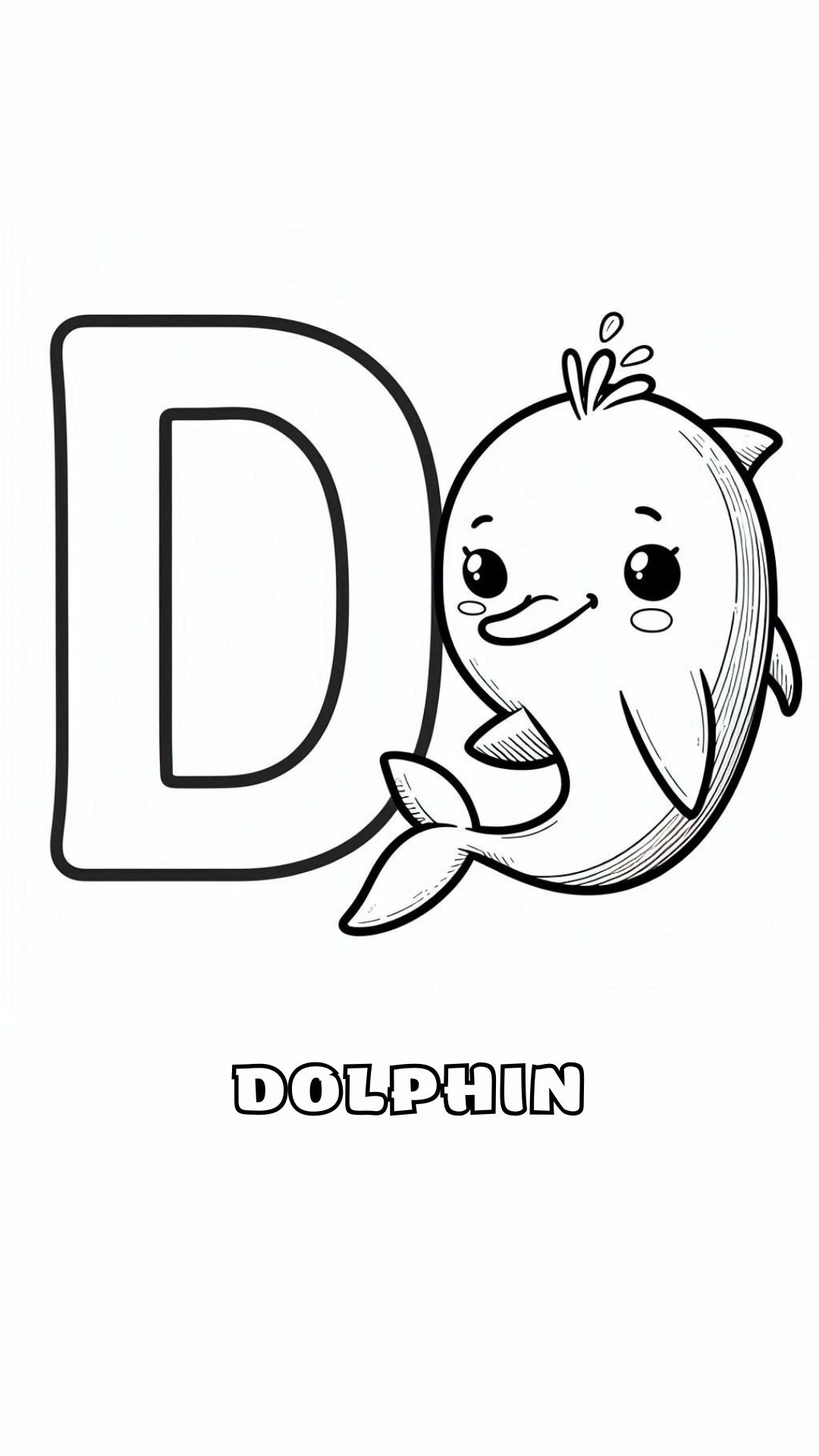 Letter D kleurplaat – Dolphin