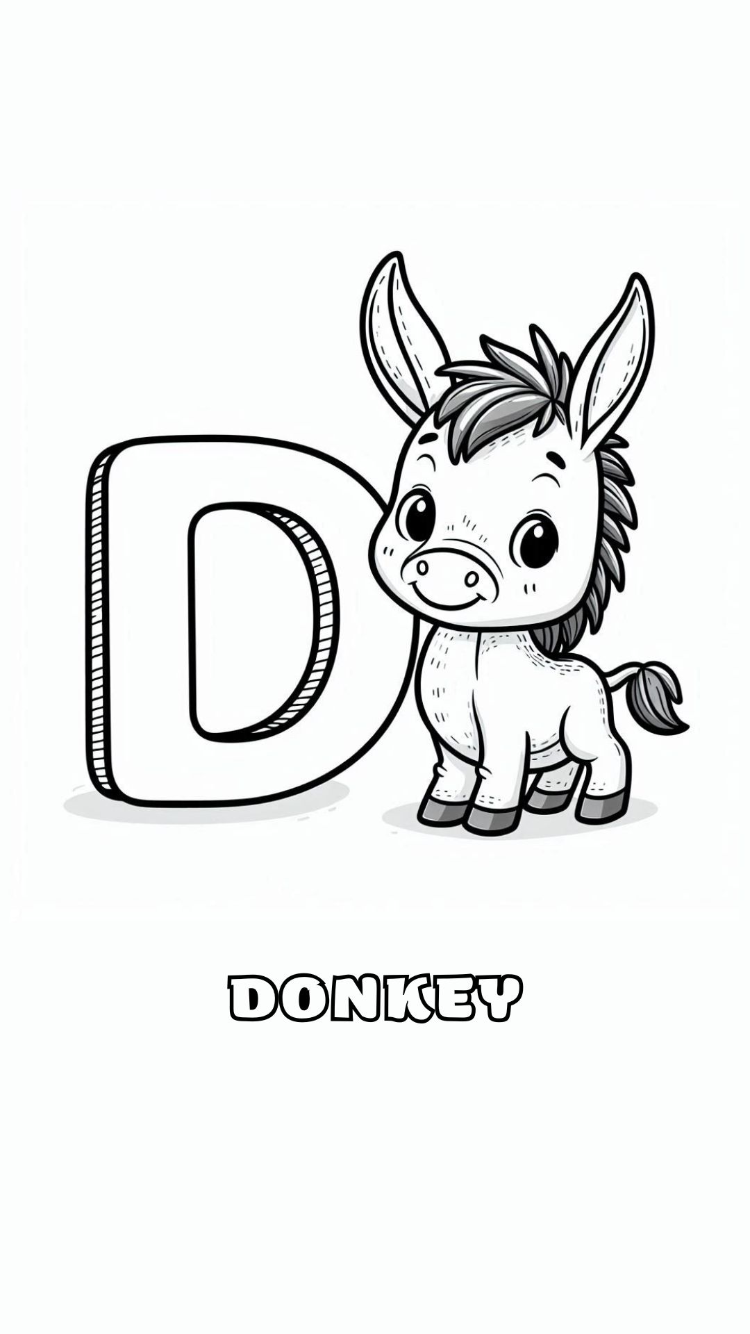 Letter D kleurplaat – Donkey