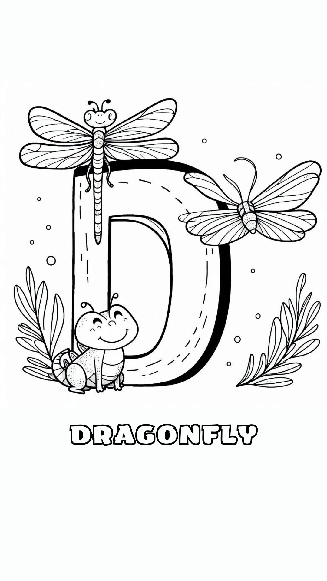 Letter D kleurplaat – Dragonfly