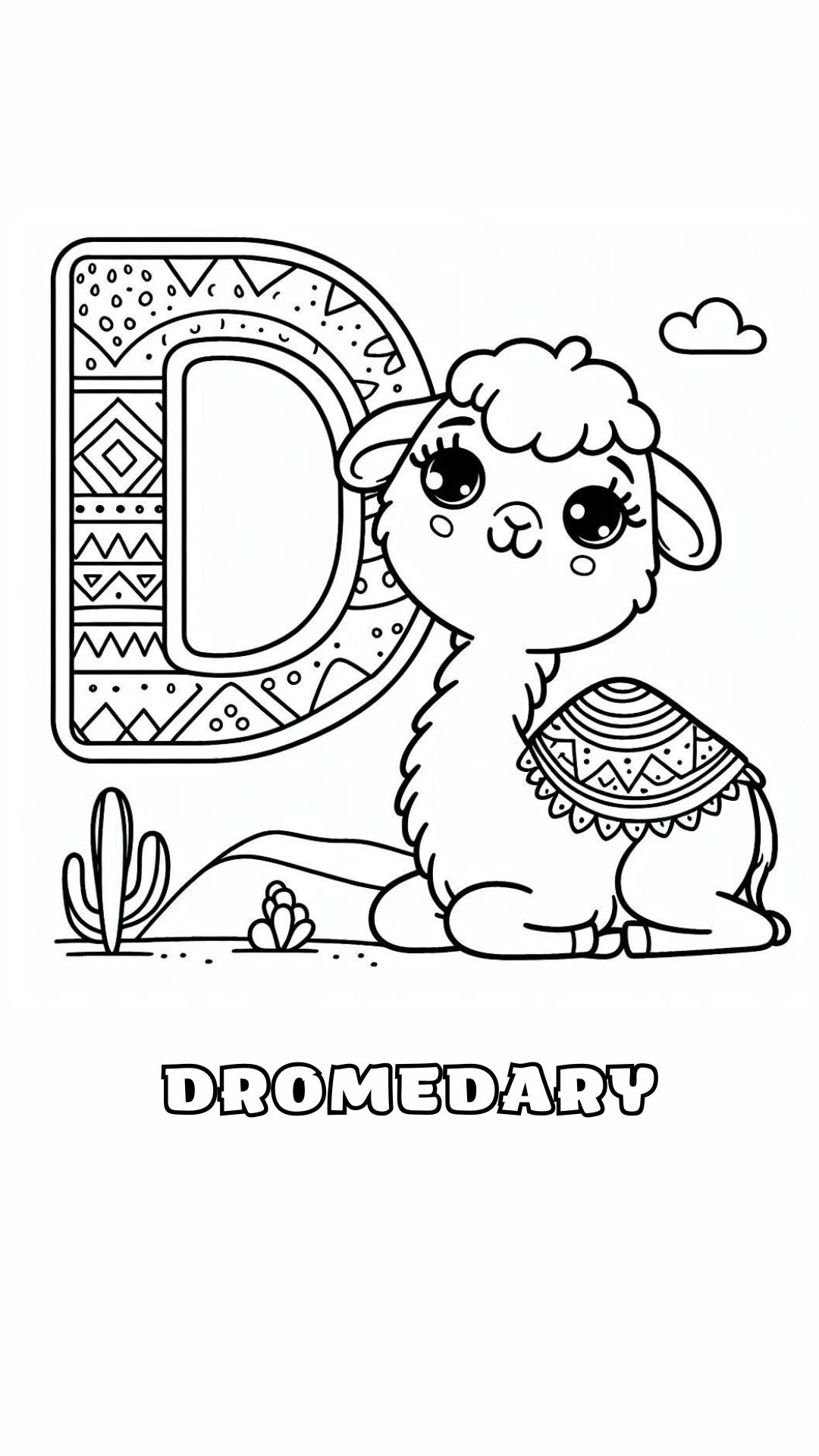 Letter D kleurplaat – Dromedary