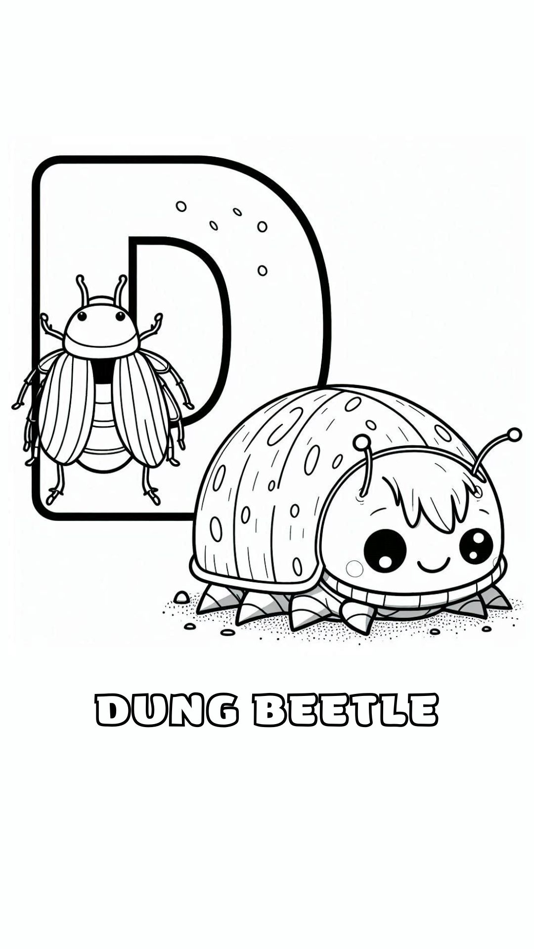 Letter D kleurplaat – Dung beetle