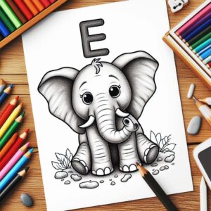 Letter E-dieren kleurplaat thumbnail