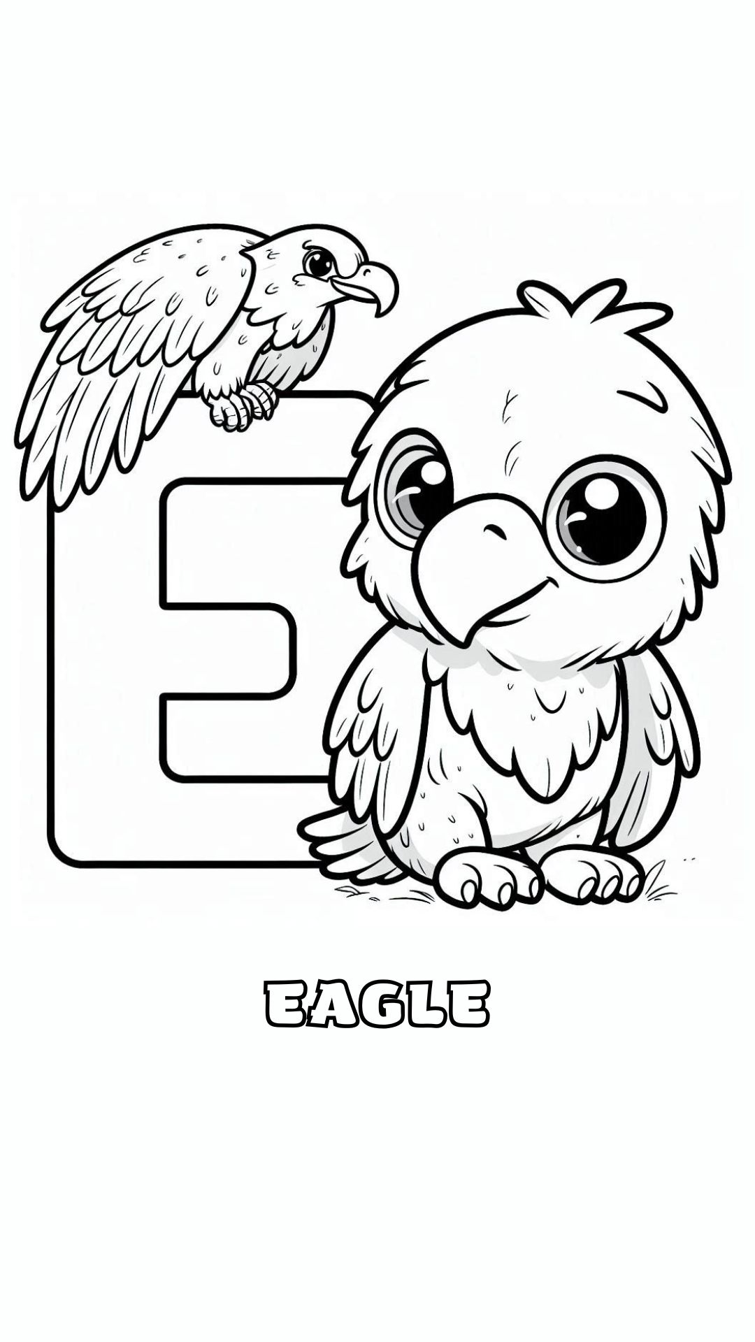 Letter E kleurplaat – Eagle