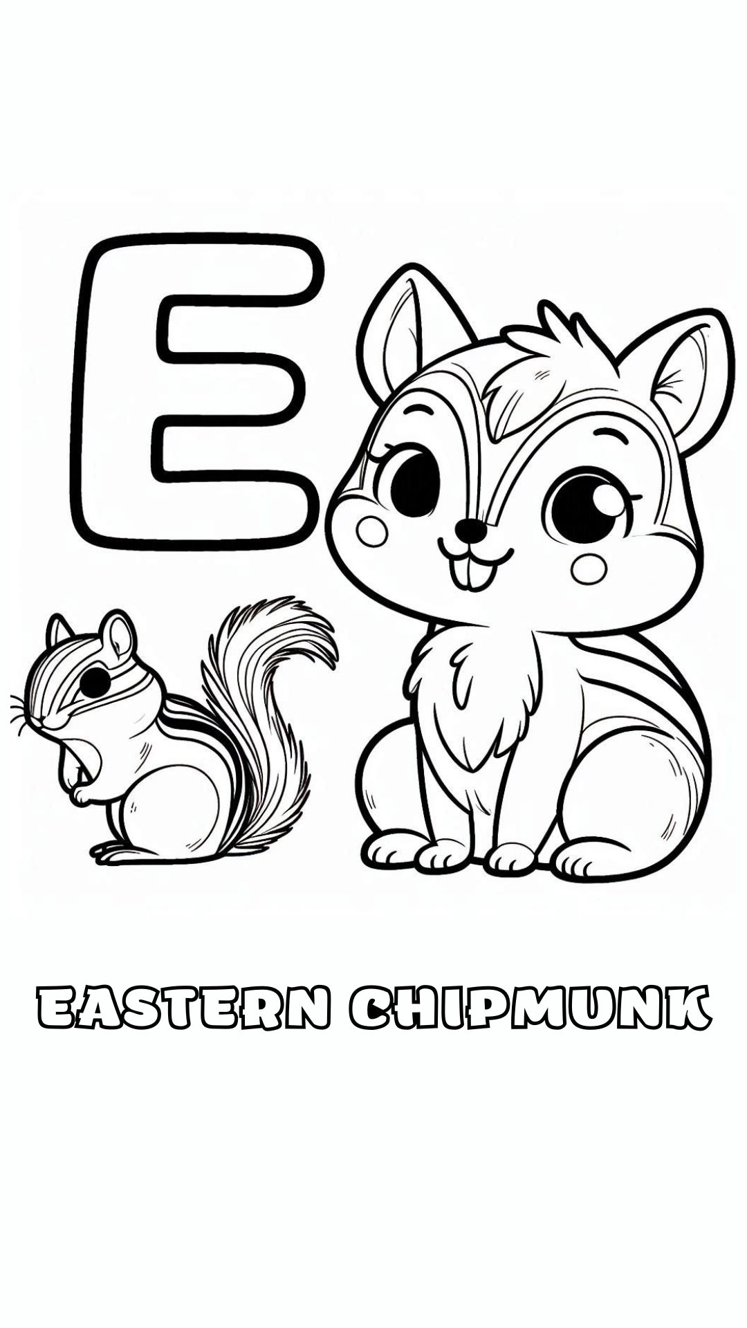 Letter E kleurplaat – Eastern Chipmunk