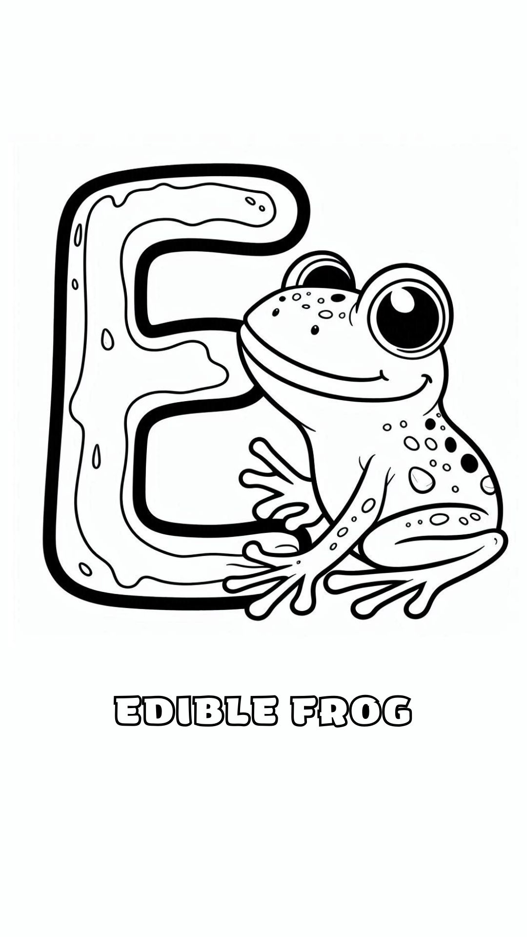 Letter E kleurplaat – Edible Frog