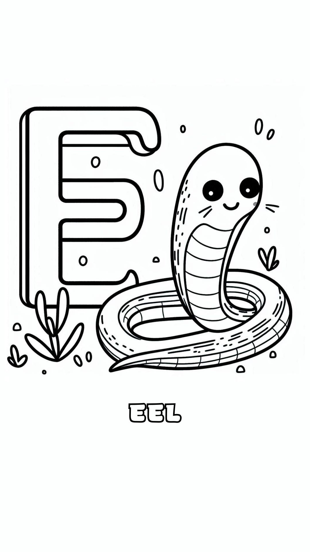 Letter E kleurplaat – Eel