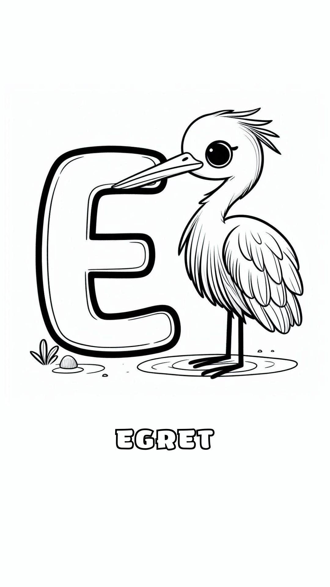 Letter E kleurplaat – Egret