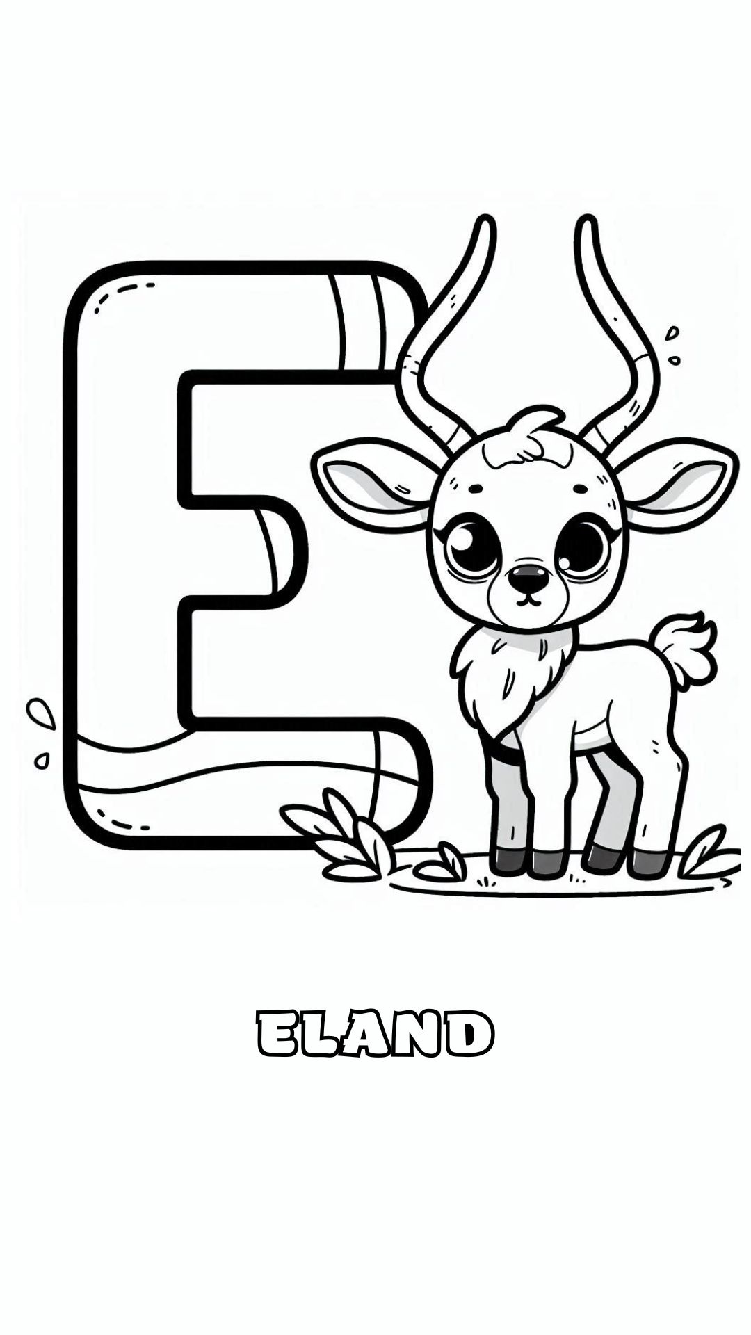 Letter E kleurplaat – Eland