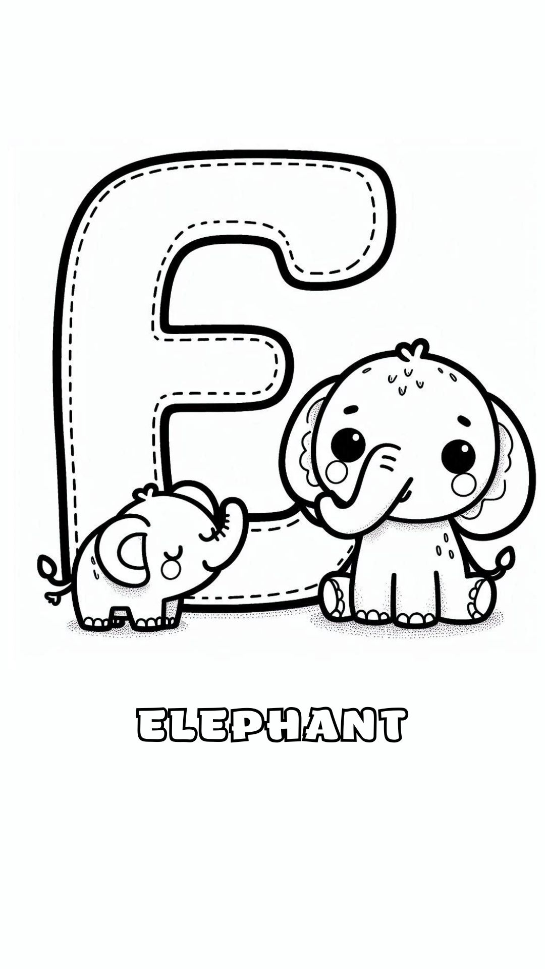 Letter E kleurplaat – Elephant