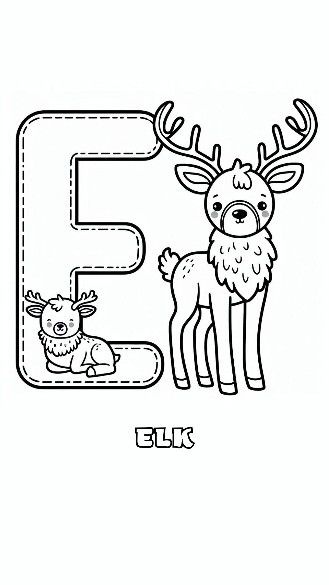 Letter E kleurplaat – Elk