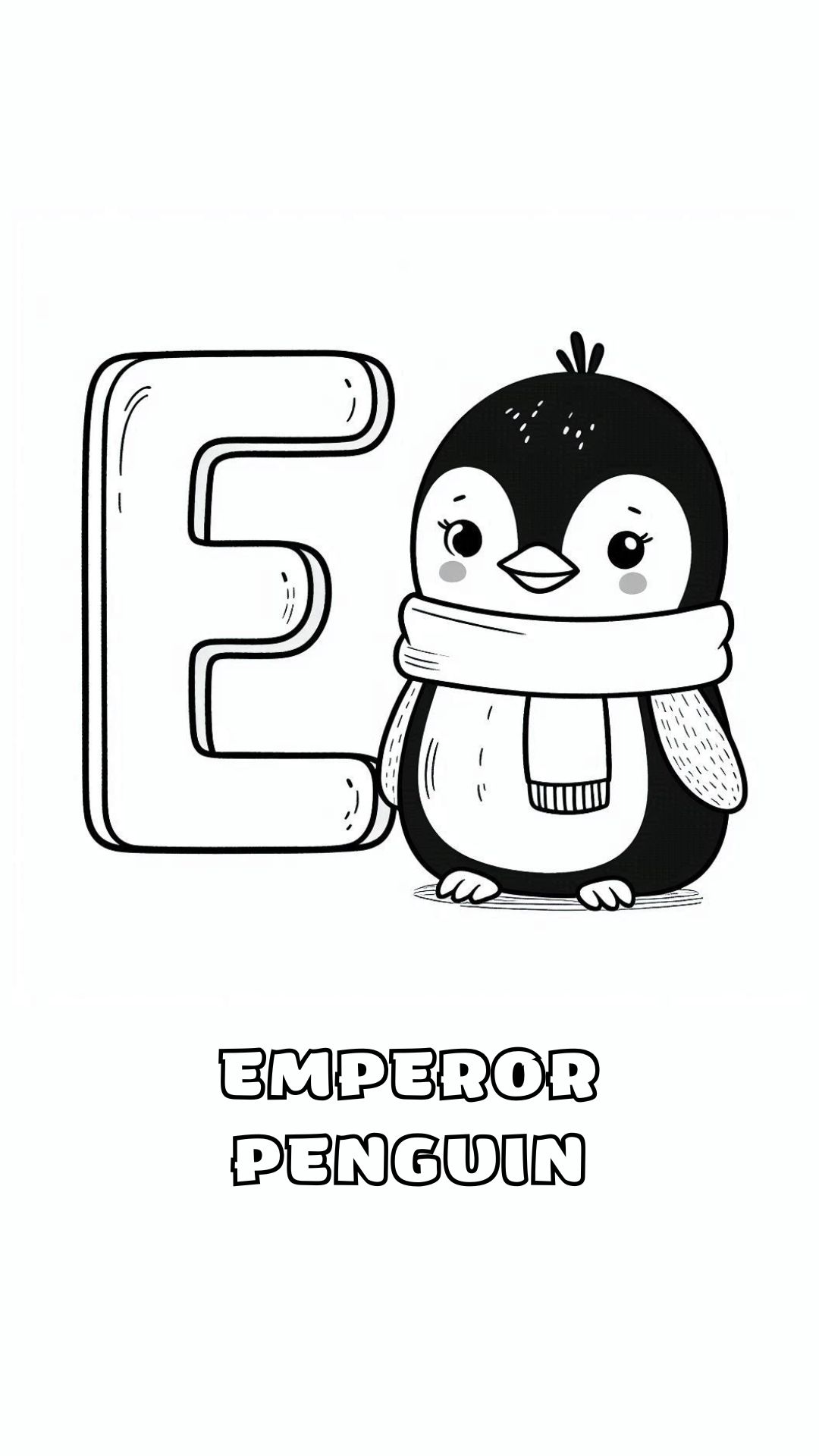 Letter E kleurplaat – Emperor Penguin