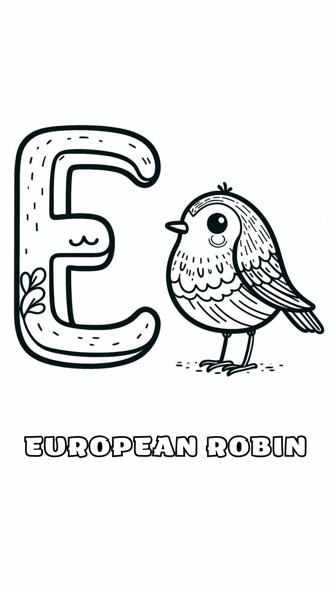 Letter E kleurplaat – European Robin